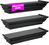 Kiera Grace Madison Classic Crown Molding Floating Wall Shelves, Robust Engineered Wood, Easy Assembly, Ideal for Home Decor, 16", Black, Set of 3