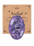 JSDDE 2.4Inch Large Amethyst Crystal Worry Stone Reiki Healing Crystals Polished Palm Gemstone Thumb Pocket Stone for Massage Stress Relief Meditation Balancing