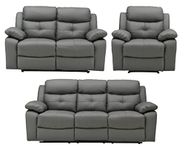 SC Furniture DARK GREY High Grade Leather Manual Reclining 3 Seater Sofa + 2 Seater + Recliner Armchair Leather Sofa Suite CHICAGO (12506)