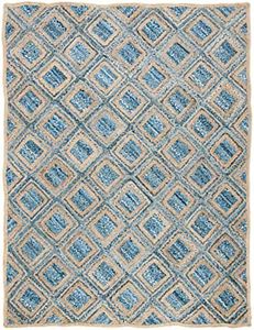 SAFAVIEH Cape Cod Collection Area Rug - 8' x 10', Natural & Blue, Handmade Flat Weave Diamond Braided Jute & Denim, Ideal for High Traffic Areas in Living Room, Bedroom (CAP354A)