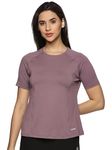 DOMIN8 Women Breathable Quick Dry Regular Fit Sports T-Shirt (in, Alpha, XL, Regular, Plum)