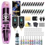POSEIDON Tattoo Gun Kit, Wireless Tattoo Pen Kit with 2 Long-Lasting Batteries & Complete Starter Supplies, Professional Cordless Tattoo Machine for Beginners, Includes 20 Needles, Inks, Practice Skin