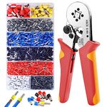 Ferrule Crimping Tool Kit - Self-adjustable Ratchet Crimper for AWG 23–7 Electrical Wire Connectors with 1200pcs Ferrules Kit