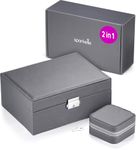 Sparkelle 2-in-1 Jewellery Box & Travel Jewellery Organiser Gift Set - Grey Faux Leather Jewellery Boxes - Jewellery Box for Women or Mens Jewellery Box - Gifts for Women