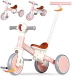 LOL-FUN 5 in 1 Toddler Tricycles for 1-3 Year Olds Boys Girls Toy, Baby Balance Bike 1 Year Old Kids Gift with Parent Steering Push Handle