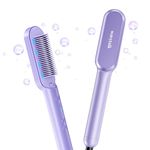 wavytalk Ionic Hair Straightener Brush, Hair Straightening Comb with Negative Ions, Anti-Scald Ceramic Flat Iron Comb Fast Heating for Home Salon, Dual Voltage, Purple.