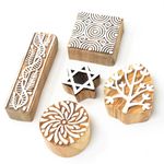 Hashcart Wooden Stamp Block | Set of 5 | Printing Stamp Design Set | Block for Printing Saree Border | Dresses, Craft Card Making, Scrapbook, Clay Pottery