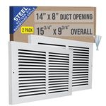 2 Pack of Handua 14"W x 8"H [Duct Opening Size] Baseboard Return Air Grille | Vent Cover Grill | 7/8" Margin Turnback to Fit Baseboard | White | Outer Size: 15.75"W X 9.75"H for 14x8 Duct Opening