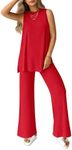 PRETTYGARDEN Women's 2 Piece Lounge Set 2025 Summer Casual Loose Tank Top Wide Leg Pants Matching Travel Outfits Tracksuit (Red,Medium)