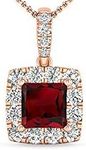 Inspereza Princess cut Garnet and White Diamond Halo Pendant in 14kt Rose gold(5.0 mm Garnet)