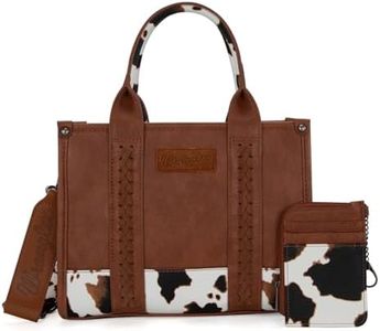 Wrangler Tote Bag Sets for Women 2Pcs Handbags and Card Wallet Designer Crossbody Purses, A-cow Print Brown, Medium