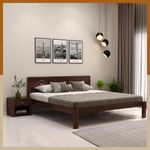 WoodenStreet™ Floria Sheesham Wood Double Bed, Queen Size Bed Without Storage with 1 Year Warranty, Walnut Finish