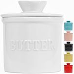 PriorityChef French Butter Crock with Lid, Keep Butter Spreadable & Fresh, Butter Keeper to Leave On Counter, French Butter Dish Perfect for Bread and Toast, Ideal Kitchen Gift, White