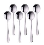 BISDARUN Round Soup Spoons Set of 6 Silver Dinner Spoons 18/10 Stainless Steel Table Spoons 17.5 cm Length, 4.5 cm Width