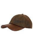 Nicky Adams Countrywear Men's Waterproof Waxed Cotton Baseball Cap with Genuine Leather Peak - Adjustable Outdoor Cap for Fishing, Hunting, and Leisure – Made in UK Brown