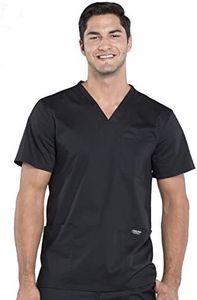 Cherokee V- Neck Men's Scrubs Top with Pockets WW670, XL, Black