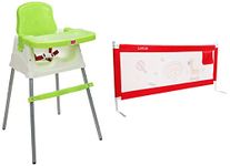 Luvlap 4 in 1 Convertible High Chair Cum Booster Seat (Green) & Bed Rail Guard for Baby/Kids Safety (180 x 68 cm), Portable & Foldable Bed Rail (Red)