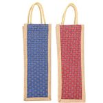 VANYA HANDICRAFT COLLECTION Fabric Jute Modern Water Bottle Bag With Handles (Blue And Red) - Pack Of 2