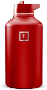 IRON °FLASK Camping & Hiking Hydration Flask with Straw, Wide Mouth Insulated Stainless Steel Sports Water Bottle - Fire Red 64 oz - Straw (1 Lid)