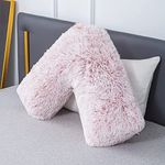 LSC Orthopedic V Pillow Soft & Fluffy Sherpa Teddy HUG & SNUG Fleece Pillows to Support Head, Neck and Back V-Shaped Maternity and Nursing Pillow with Non-Allergenic Pillowcase 70 x 35 cm (Baby Pink)