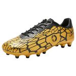 LEOCI Football Shoes - Mens Outdoor Soccer Cleats for Adult Artificial-Turf Outdoor Comfort Cleats Firm Ground Gold Black