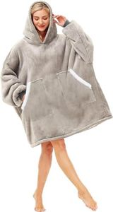 Kipswiza Wearable Blanket Hoodie Oversized Sherpa Fleece Hooded Sweatshirt, Thick Warm Fluffy Hoodie Blanket for Adult Women Sister Girl Teen Men Grey