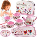 Pretend Play Tea Set for Little Girls, Gift for Age 3 4 5 6 Year Old, Toddler Toys Tea Party Set for Girls, Tea Party Set for Kids, Learning and Social Skills, Birthday Gift for Girls,19PCS