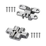 2 Pieces Concealed Cross Hidden Hinges for Cabinet Cupboard Wooden Box, 180 Degree Invisible Folding Door Hinge, Silver, Zinc Alloy and Stainless Steel