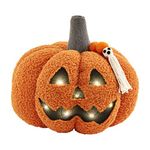 Mud Pie Sherpa Jack-o-Lantern Pillow, 8" x 9", Orange