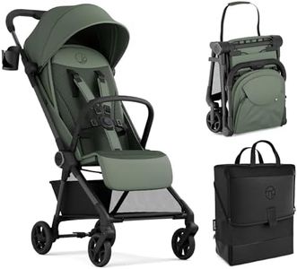 Mompush Nexis Carbon Travel Stroller, Ultra-Lightweight 11.5 lbs, Compact & Airplane Carry-On Approved, One-Second Auto-Fold, One-Hand Full Recline, from Birth to 50 lbs, Travel Bag Included, Forest