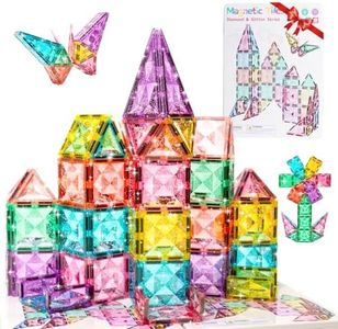 WMXDU Large Pastel Magnetic Tiles: Glitter Diamond Castle Building Set