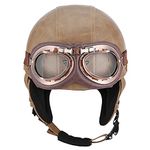 Men Open-Face Motorbike Helmets Women Retro Locomotive Motorcycle Half Shell Helmet Vintage Jet Helmet with Glasses DOT/ECE Approved Summer Adult Scooter Moped Half Size Helmet,Brown,L