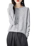 Chanyarn Women's Crewneck 100% Merino Wool Jumper 2024 Spring Fall Solid Long Sleeve Seamless Knitted Cardigan Jumper (Light Grey,S)