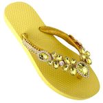 AdDRESSingMe Glam Rhinestones Flip Flops For Women, Yellow, 10