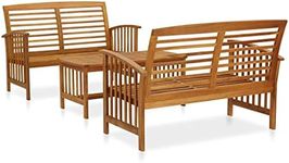 vidaXL Solid Acacia Wood Garden Lounge Set 3 Piece Wooden Outdoor Patio Balcony Coffee Table and Benches Seating Seats Furniture Setting