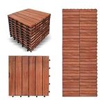 CLOVERHOLM Interlocking Deck Tiles-10PCS Waterproof Acacia Wood Patio Tiles, Easy Snap Flooring Tiles for Indoor and Outdoor,Balcony, Entry, Poolside Tiles, 12”x12”, Teak, 6 Slats (10sq.ft per Box)