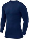 Men's Compression Shirts Long Sleeve Athletic Workout Top, Rash Guard Base Layer Sports Undershirt - Crew Neck - Dark Blue, Medium