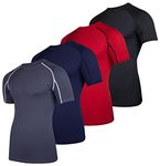 5 Pack: Mens Short Sleeve Compression Shirt Base Layer Thermal Slimming Undershirt Active Wear Training Athletic Crew T-Shirt Quick Dry Dri Fit Workout Fitness Gym Basketball Running Top,Set 4,L