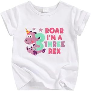 3rd Birthday Shirt Baby Girls Three Year Old Tops Dinosaur Third Birthday T-Shirt Clothes Outfit (3T, White 3)