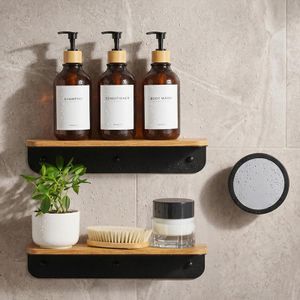 MaisoNovo Wood Shower Caddy with Mirror - Slim Shelf for Bathroom Set of 2