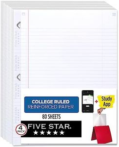 Five Star Loose Leaf Paper + Study App, 4 Pack, Notebook Paper, College Ruled Filler Paper, Reinforced, 8.5 x 11, 80 Sheets per Pack (170024-ECM),White