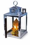 Nakshathra Stainless Steel Wall Mounted Oil Lamp with Glass Cover, Deepam Lid, Windproof Hanging Diya Lantern for Home & Temple Pooja, Ideal for Decorating Indoor Outdoors (Medium)