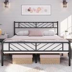 Yaheetech 4ft6 Double Bed Frames Metal Slatted Bed Platform with Arrow Design Headboard, Under-bed Storage, No Box Spring Needed, Black