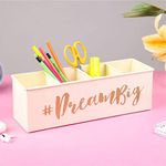 anantam homes quoted desk organizer with 4 compartments for office table | stylish Metal Desk Organizer | Stationary Storage | Pencil Holder for Office, Home, and Study Table (Dream Big) Ivory