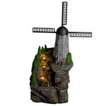 GEEZY Garden Water Feature LED Fountain Indoor Outdoor Cascading Freestanding Polyresin Garden Statue Lights & Water Decoration (Windmill Fountain)