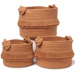 NaturalCozy 3-Piece Boho Decor Storage Basket Set – Cotton Rope Woven Baskets for Organizing! Small Basket for Baby Stuff, Baby Shower Basket Gift, Nursery Baby Basket, Planter, Toy Basket, Shelves