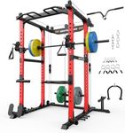 Sportsroyals Power Cage,1600lbs Multi-Function Power Rack with Adjustable Cable Crossover System and More Training Attachment, Weight Cage for Home Gym,Multi-Weight Combination Barbell Plates(RED)