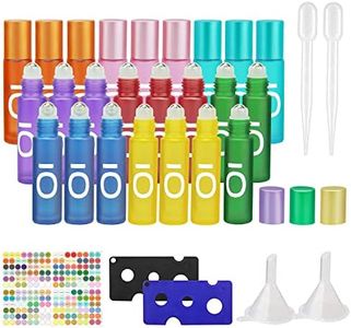 10ml Botella de Vidrio Botellas de Rodillos de Aceites Esenciales Equipado con Negra y 1 Pipetas, 1 Embudos, 1 Abridor (24Pcs OI)
