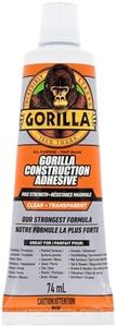 Gorilla Max Strength Clear Construction Adhesive, 2.5 Ounce Squeeze Tube, Clear, (Pack of 1)