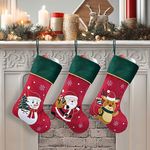 Ugiftcorner Christmas Stockings 3 Pack Red Velvet Christmas Stockings with Green Cuff Large Luxury Xmas Stockings for Family Holiday Decorations